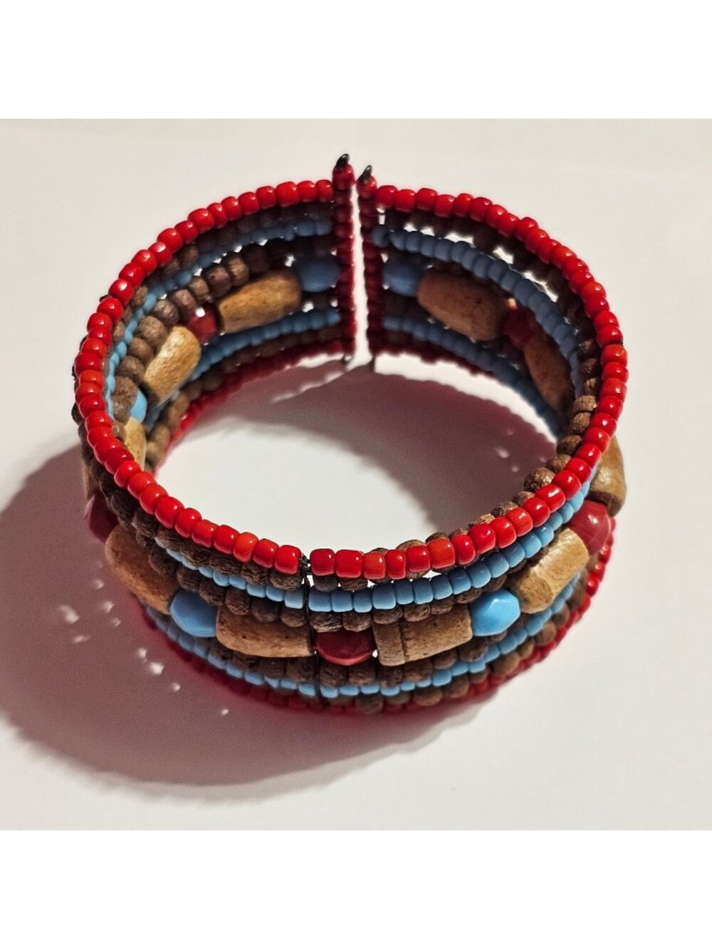 (701) Bohemian Faux Turquoise Coral Thick Cuff Bracelet Unisex Beaded